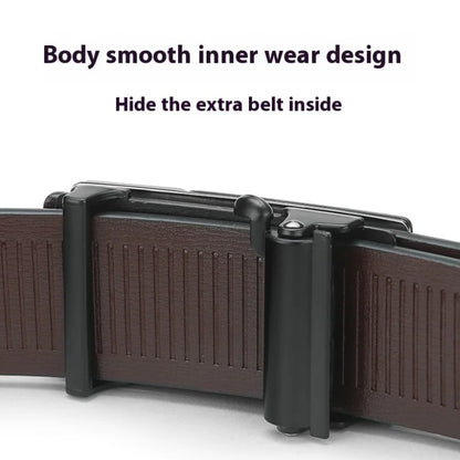 Men’s Leather Belt with Automatic Ratchet Buckle – Elegant and Adjustable
