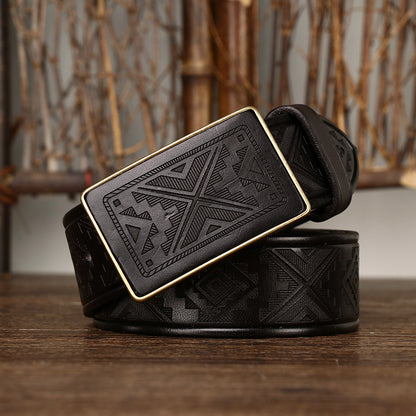 Men’s Leather Belt with Engraved Buckle – Rustic Style