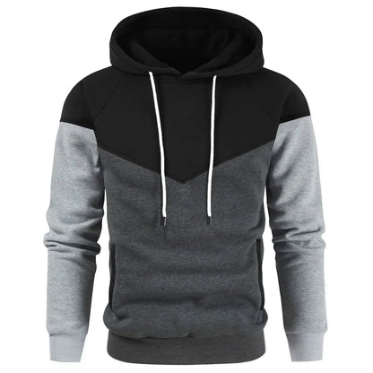 Men’s Modern Geometric Panel Pullover Hoodie – Casual Streetwear for Everyday Comfort