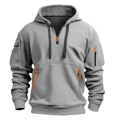 Men’s Tactical Hoodie with Contrast Zippers and Sleeve Pocket