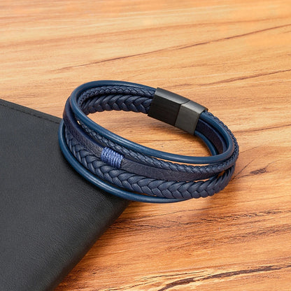 Men’s Triple Braided Leather Bracelet with Magnetic Clasp