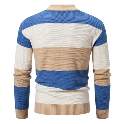 Men’s Slim Fit Patchwork Knit Sweater – Modern Textures for Smart Casual Looks