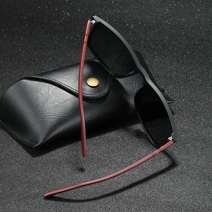 Matte Black Polarized Sunglasses with Red Textured Temples – Sleek & Sporty Film Anti UV
