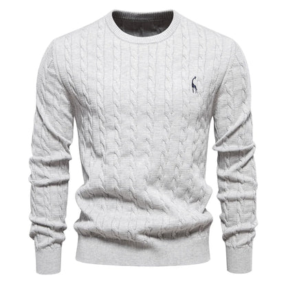 Men’s Cable Knit Sweater with Embroidery – Classic Style with a Unique Touch