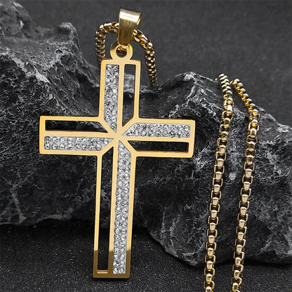 Colorful Gemstone Cross Pendant – Stainless Steel Necklace