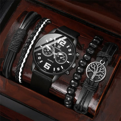 Men’s Watch & Bracelet Kit — Casual Style with Personality — 5-Piece Set