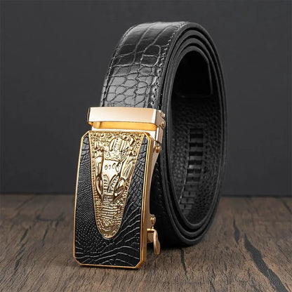 Men’s Automatic Buckle Leather Belt with Crocodile Texture – Elegant and Adjustable