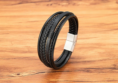 Men’s Triple Braided Leather Bracelet with Magnetic Clasp