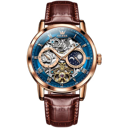 Luxury Mechanical Men’s Watch with Skeleton Design and Moon Phase