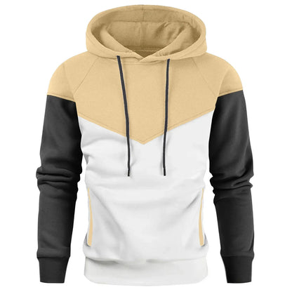 Men’s Modern Geometric Panel Pullover Hoodie – Casual Streetwear for Everyday Comfort