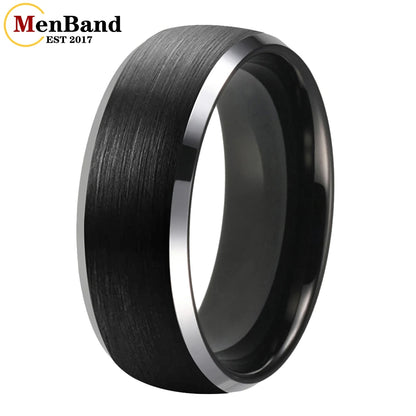 6/8mm Tungsten Carbide Engagement Ring for Men, Modern Engagement Ring Dome, Brushed Slant Edge