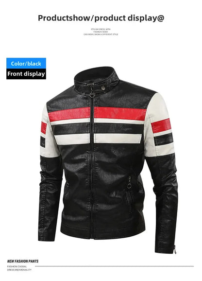 Men’s Biker-Style Jacket with Contrasting Panels and Functional Zippers