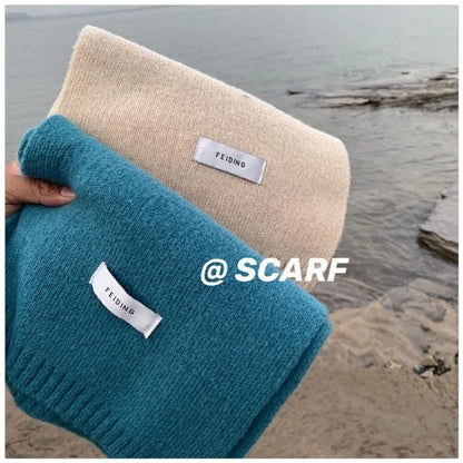 Men's Knitted Wool Scarf, Simple, Chic, Soft, Autumn Winter, Thermal Scarf
