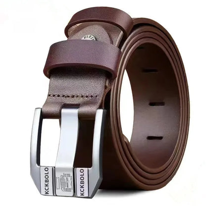 Men’s Genuine Leather Belt with Branded Buckle – Stylish and Durable