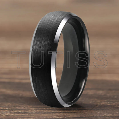 6/8mm Tungsten Carbide Engagement Ring for Men, Modern Engagement Ring Dome, Brushed Slant Edge