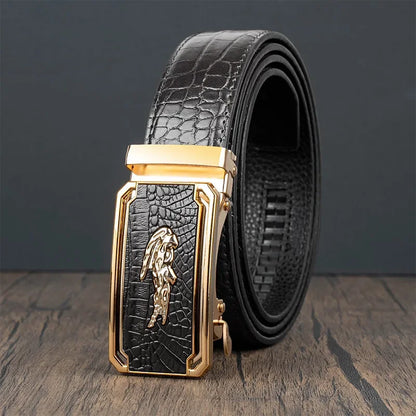 Men’s Automatic Buckle Leather Belt with Crocodile Texture – Elegant and Adjustable