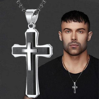 Modern Cross Pendant Necklace – Dual-Tone Stainless Steel