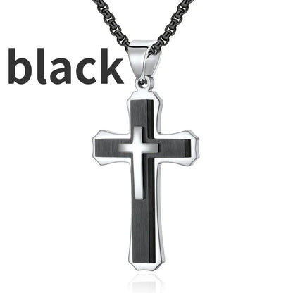 Modern Cross Pendant Necklace – Dual-Tone Stainless Steel