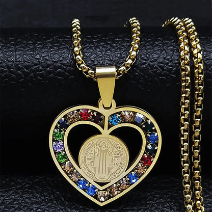 Colorful Gemstone Cross Pendant – Stainless Steel Necklace