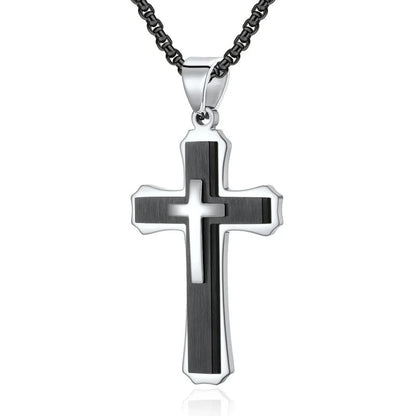 Modern Cross Pendant Necklace – Dual-Tone Stainless Steel
