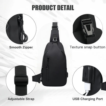Men’s Anti-Theft Sling Bag with USB Charging Port – Waterproof Crossbody Chest Bag