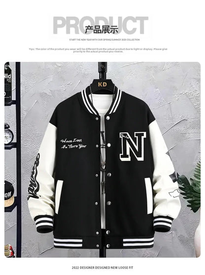 Men’s Varsity College Jacket with Embroidered Details and Snap Button Closure