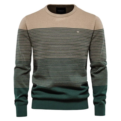 Men’s Casual Striped Sweater with Crew Neck