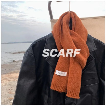 Men's Knitted Wool Scarf, Simple, Chic, Soft, Autumn Winter, Thermal Scarf