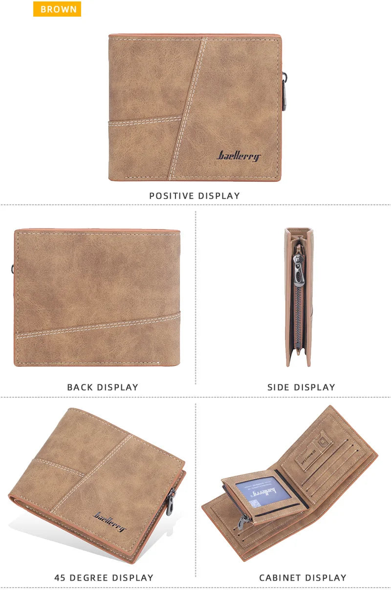 Vertical Men’s Wallet with Minimalist Geometric Stitch Design – Compact and Stylish