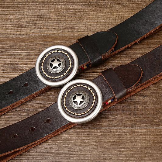 Men’s Leather Belt with Star Buckle – Country Style