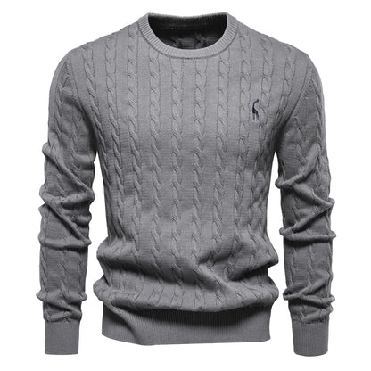 Men’s Cable Knit Sweater with Embroidery – Classic Style with a Unique Touch
