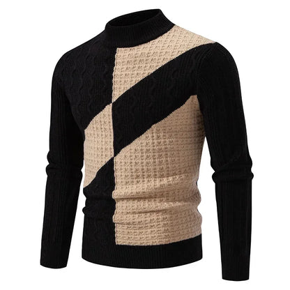 Men’s Slim Fit Patchwork Knit Sweater – Modern Textures for Smart Casual Looks