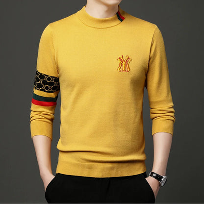 Men’s Slim Fit Knit Sweater with Sporty Sleeve Detail – Urban Elegance with Attitude
