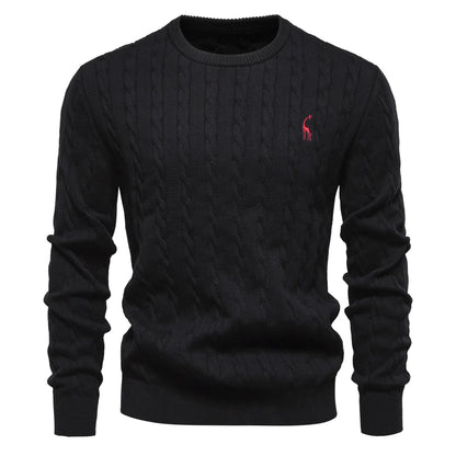 Men’s Cable Knit Sweater with Embroidery – Classic Style with a Unique Touch