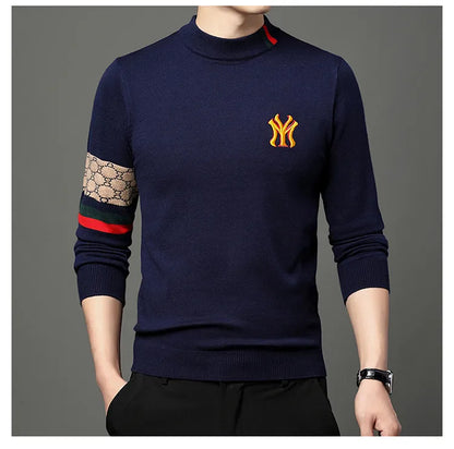 Men’s Slim Fit Knit Sweater with Sporty Sleeve Detail – Urban Elegance with Attitude