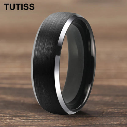 6/8mm Tungsten Carbide Engagement Ring for Men, Modern Engagement Ring Dome, Brushed Slant Edge