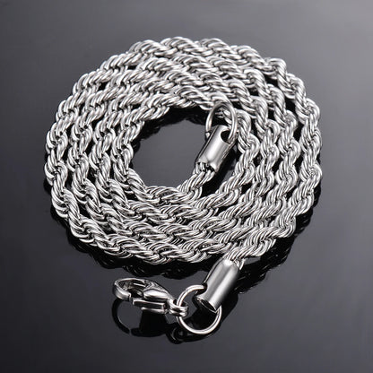 Stainless Steel Rope Chain Necklace – Classic Twist Design