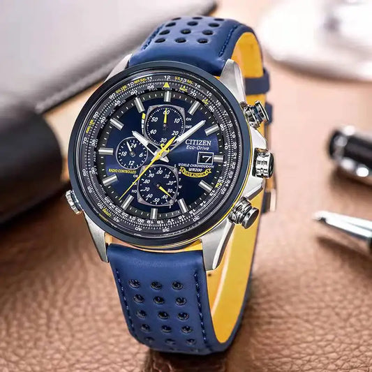 Men’s Sport Chronograph Watch with Perforated Strap and Multi-Function Dial