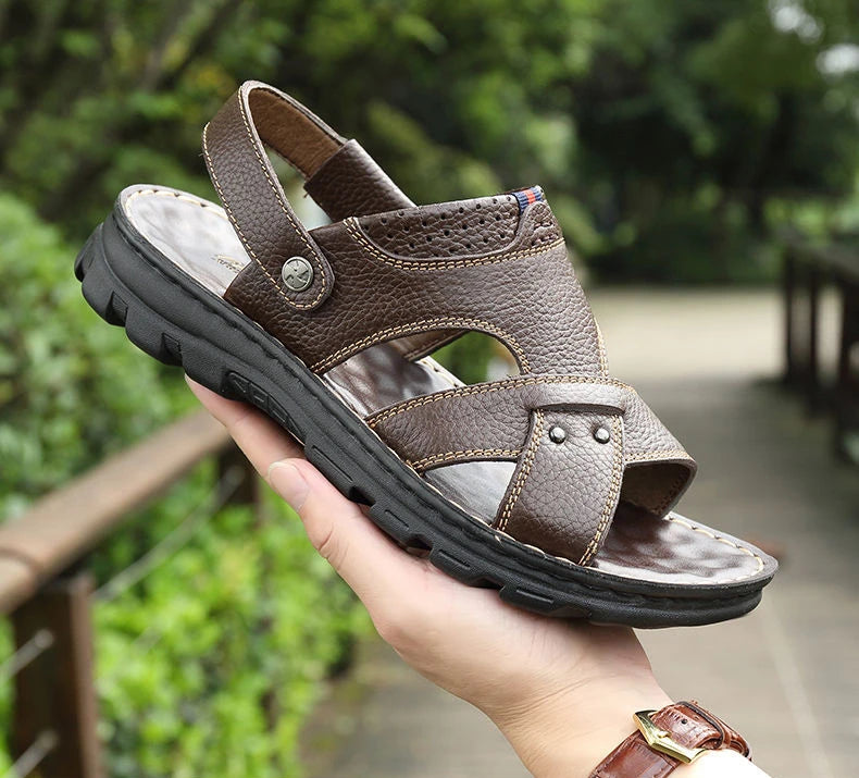Men's Summer Leather Sandals - Reinforced Men's Shoes Made of Genuine Leather