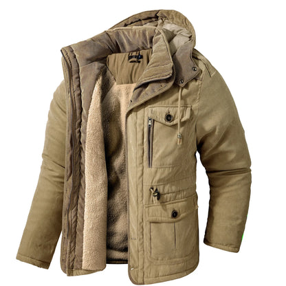 Men’s Quilted Jacket with Hood and Multiple Functional Pockets