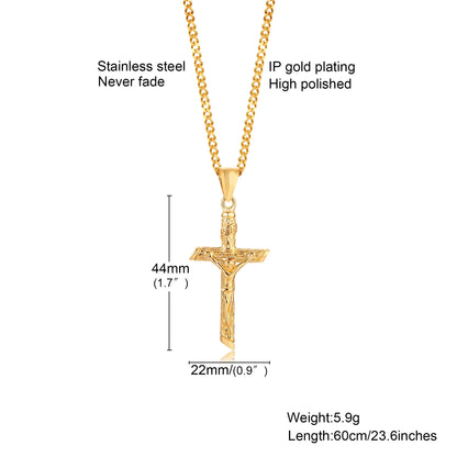 Gold Crucifix Pendant Necklace – Classic Religious Design