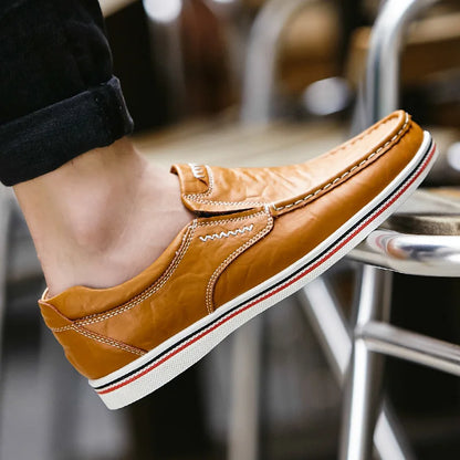 Freizeitschuhe aus Leder für Herren – Niedriger Mokassin, echtes Leder