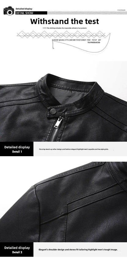Men’s Biker-Style Jacket with Contrasting Panels and Functional Zippers