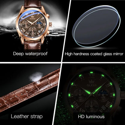 Luxury Men’s Watch with Calendar and Moon Phase Display