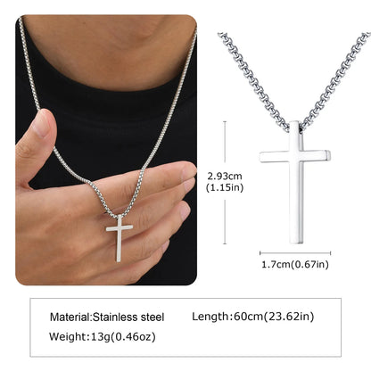 Classic Men's Cross Pendant Necklaces,Waterproof Stainless Steel Cross Collars