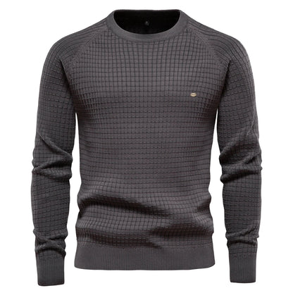 Men’s Cotton O-Neck Mesh Sweater – Solid Color, Winter and Autumn Basic Pullover