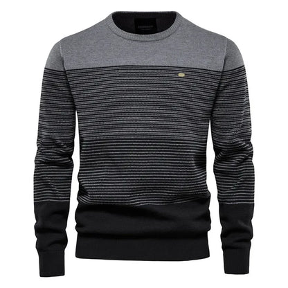 Men’s Casual Striped Sweater with Crew Neck