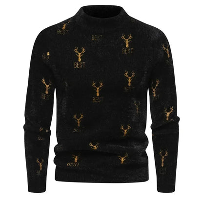 Men’s Crew Neck Patterned Knit Sweater – Minimalist Style with Geometric Detailing