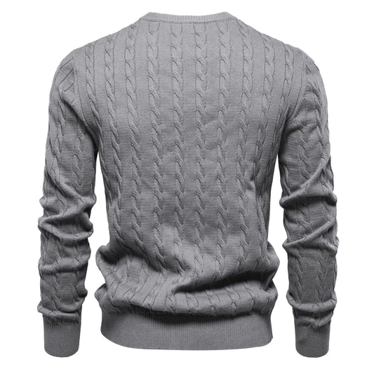 Men’s Cable Knit Sweater with Embroidery – Classic Style with a Unique Touch