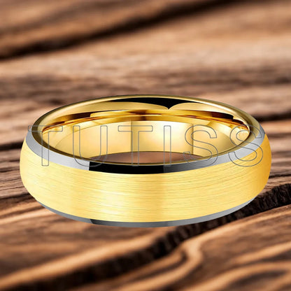 6/8mm Tungsten Carbide Engagement Ring for Men, Modern Engagement Ring Dome, Brushed Slant Edge
